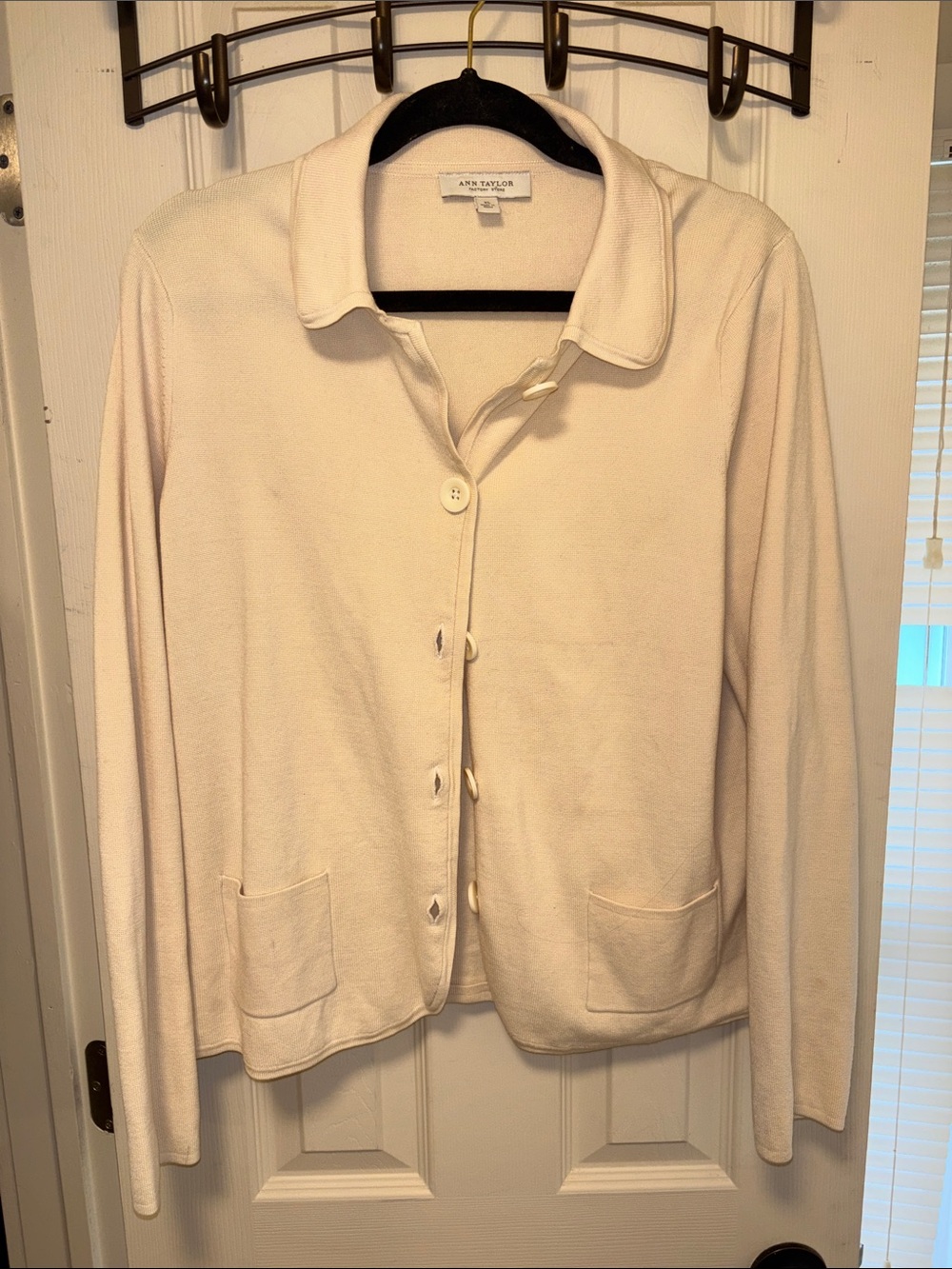 Ann Taylor Off-White Collared Button Cardigan